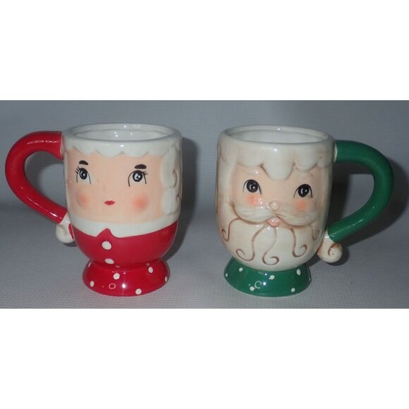 Johanna Parker Mug Set Mr.‎ & Mrs. Clause Ceramic Christmas Mugs Transpac - Picture 1 of 4